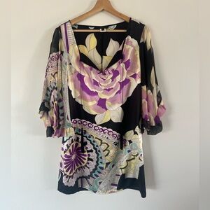 Single Dress 100% Silk Black Sheer Wide Sleeve Dress Size‎ Medium